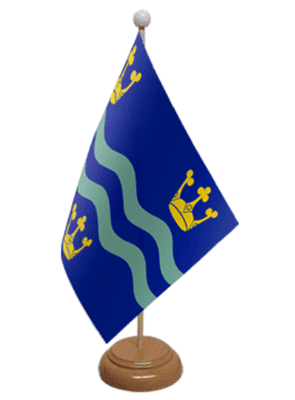 Cambridgeshire Desk / Table Flag with wooden stand and base