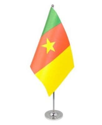 Cameroon Desk / Table Flag with chrome stand and base.