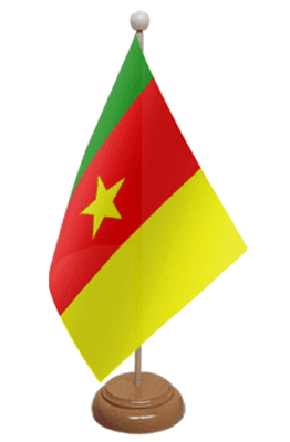 Cameroon Desk / Table Flag with wooden stand and base