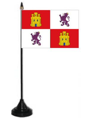 Castile and León Desk / Table Flag with plastic stand and base.