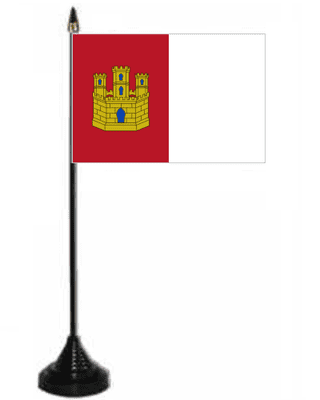 Castile-La Mancha Desk / Table Flag with plastic stand and base.