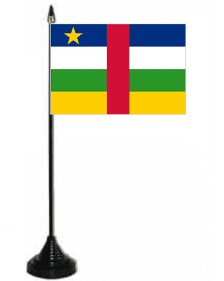 Central African Republic Desk / Table Flag with plastic stand and base.