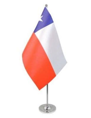 Chile Desk / Table Flag with chrome stand and base.