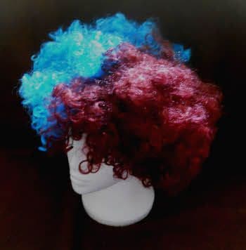 Claret and Blue Afro Wig.