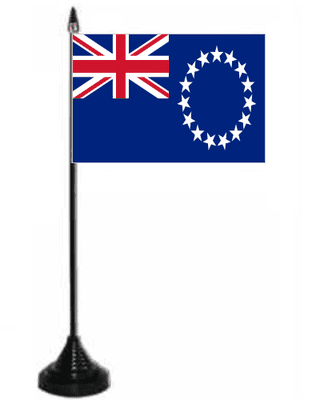 Cook Islands Desk / Table Flag with plastic stand and base.
