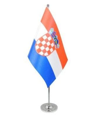 Croatia Desk / Table Flag with chrome stand and base.