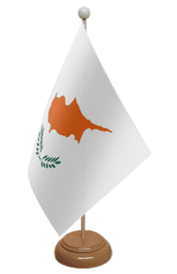 Cyprus Desk / Table Flag with wooden stand and base