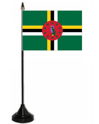 Dominica Desk / Table Flag with plastic stand and base.