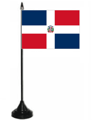 Dominican Republic Desk / Table Flag with plastic stand and base.