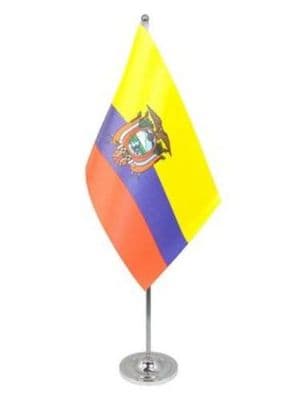 Ecuador Desk / Table Flag with chrome stand and base.