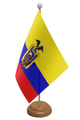 Ecuador Desk / Table Flag with wooden stand and base