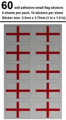 England Country Flag Stickers (pack of 60).