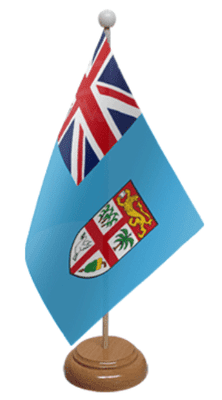 Fiji Desk / Table Flag with wooden stand and base