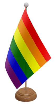 Gay Pride Rainbow Desk / Table Flag with wooden stand and base