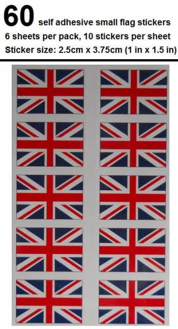 Great Britain Country Flag Stickers (pack of 60).