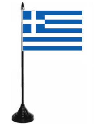 Greece Desk / Table Flag with plastic stand and base.