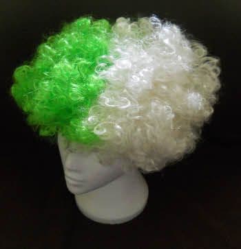 Green and White Afro Wig.