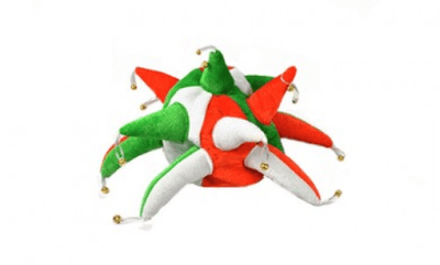 Green, Orange and White Jester Hat.