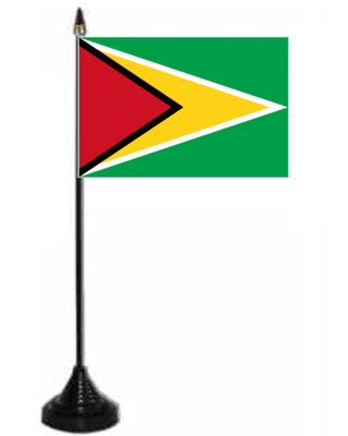 Guyana Desk / Table Flag with plastic stand and base.
