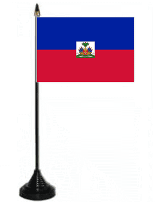 Haiti Desk / Table Flag with plastic stand and base.