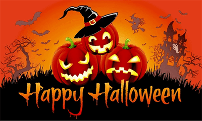 Happy Halloween 3 Pumpkins Large Flag - 5' x 3'