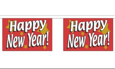 Happy New Year Bunting, rectangular horizontal, 9 metre