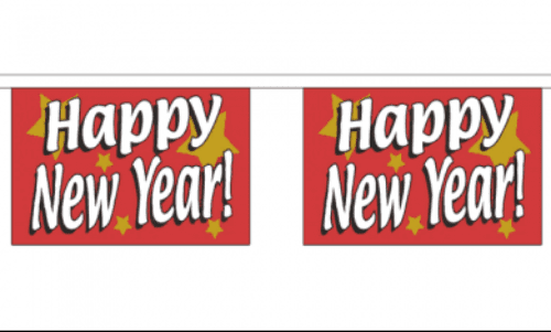 Happy New Year Bunting, rectangular horizontal, 9 metre