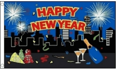 Happy New Year City Large Flag - 5' x 3'.