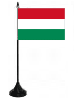 Hungary Desk / Table Flag with plastic stand and base.