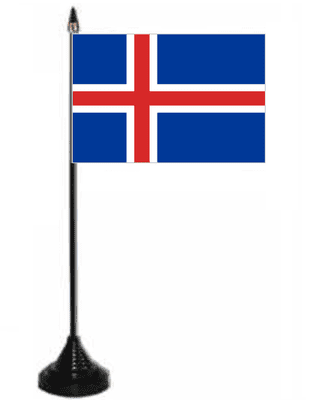 Iceland Desk / Table Flag with plastic stand and base.