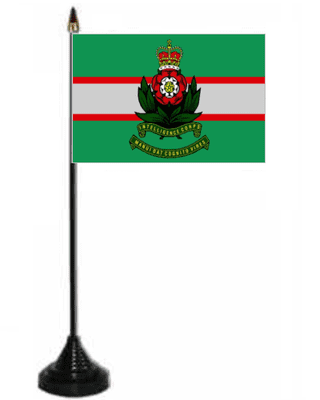 Intelligence Corps Desk / Table Flag with plastic stand and base.