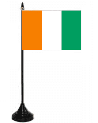 Ivory Coast Desk / Table Flag with plastic stand and base.