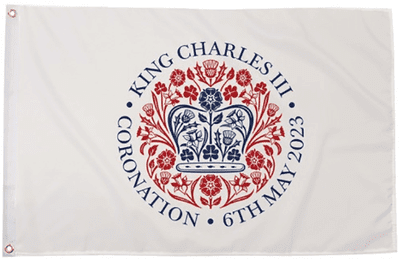 King Charles III Coronation Logo Large Flag (White) - 5' x 3'