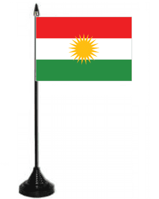 Kurdistan Desk / Table Flag with plastic stand and base.