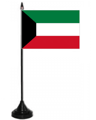 Kuwait Desk / Table Flag with plastic stand and base.