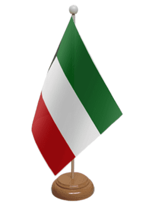 Kuwait Desk / Table Flag with wooden stand and base