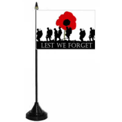 Lest We Forget Army Desk / Table Flag with plastic stand and base