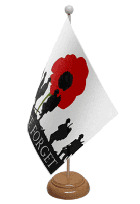 Lest We Forget Army Desk / Table Flag with wooden stand and base