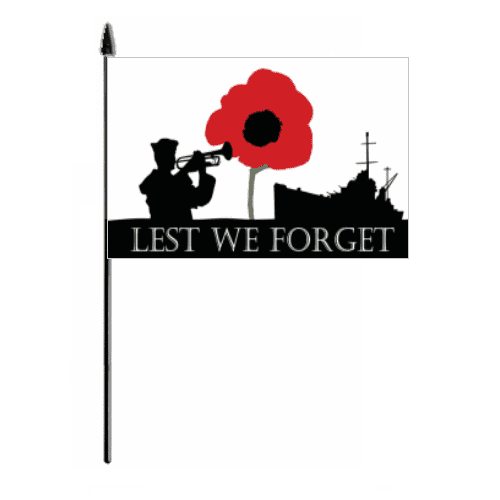 Lest We Forget Navy Hand Flag - Medium