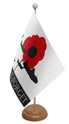 Lest We Forget RAF Desk / Table Flag with wooden stand and base