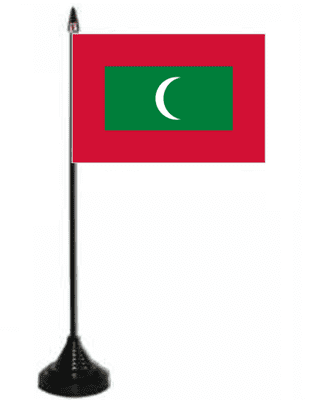 Maldives Desk / Table Flag with plastic stand and base.
