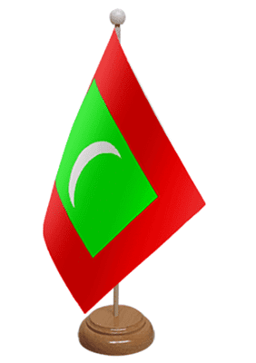 Maldives Desk / Table Flag with wooden stand and base