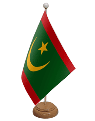 Mauritania Desk / Table Flag with wooden stand and base