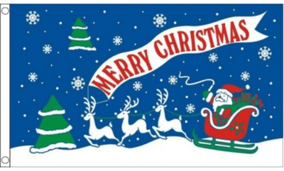 Merry Christmas Blue Large Christmas Flag - 5' x 3'.