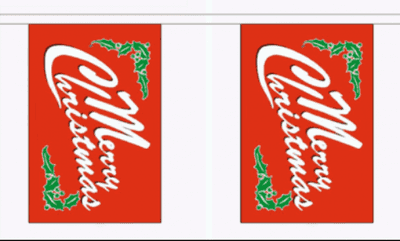 Merry Christmas Bunting, rectangular, 9 metre