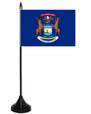 Michigan Desk / Table Flag with plastic stand and base.