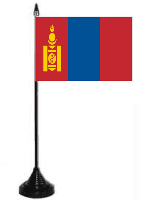 Mongolia Desk / Table Flag with plastic stand and base.