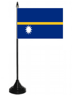 Nauru Desk / Table Flag with plastic stand and base.