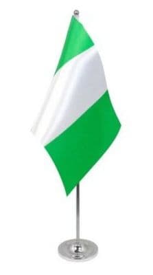 Nigeria Desk / Table Flag with chrome stand and base.