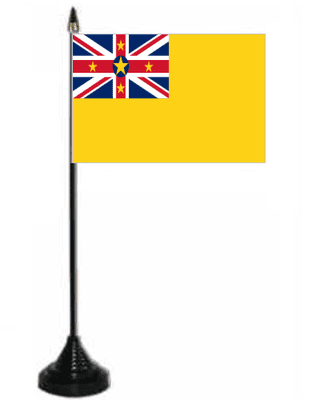 Niue Desk / Table Flag with plastic stand and base.